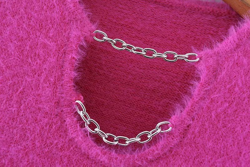 Pink Fluffy Chained Cropped T-Shirt