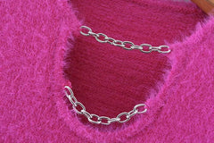 Pink Fluffy Chained Cropped T-Shirt