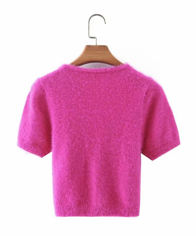 Pink Fluffy Chained Cropped T-Shirt