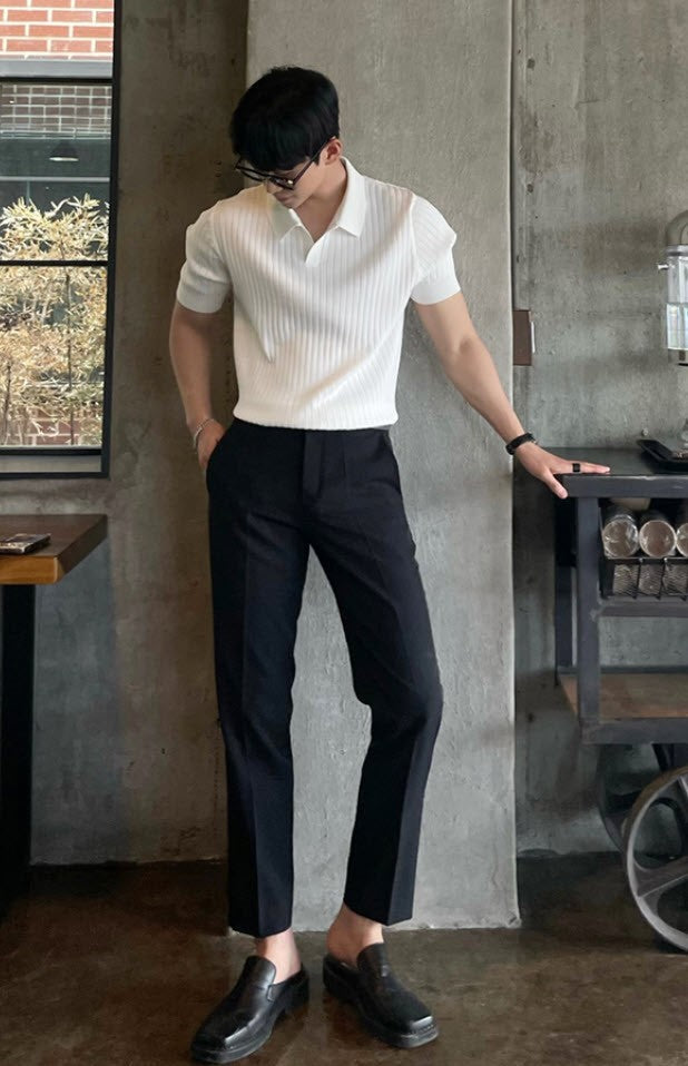White Knit Short Sleeved Polo Shirt