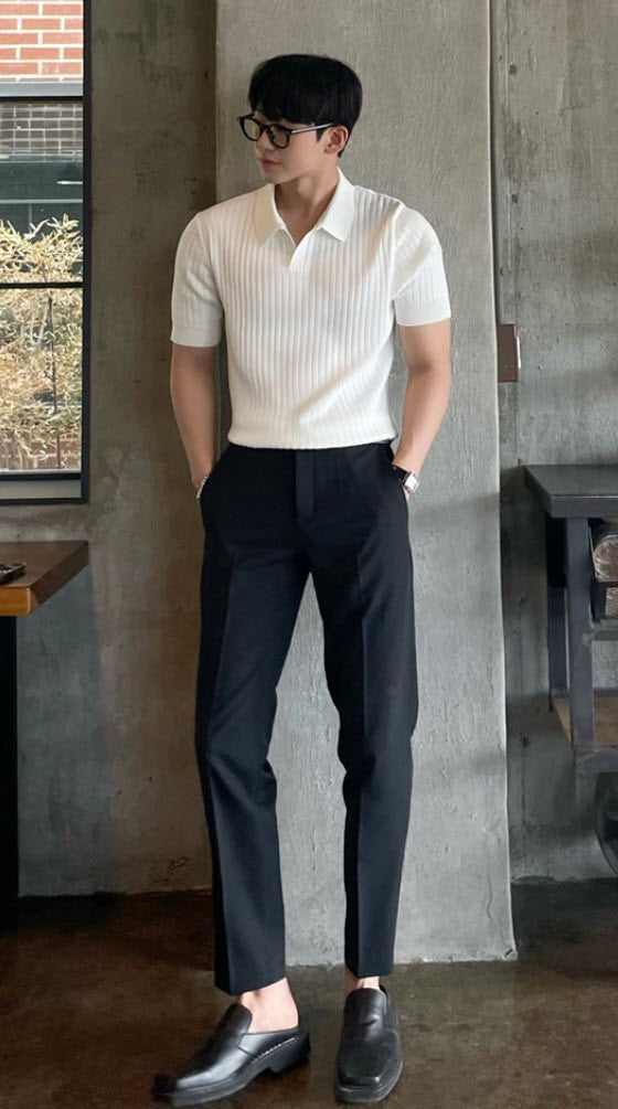 White Knit Short Sleeved Polo Shirt