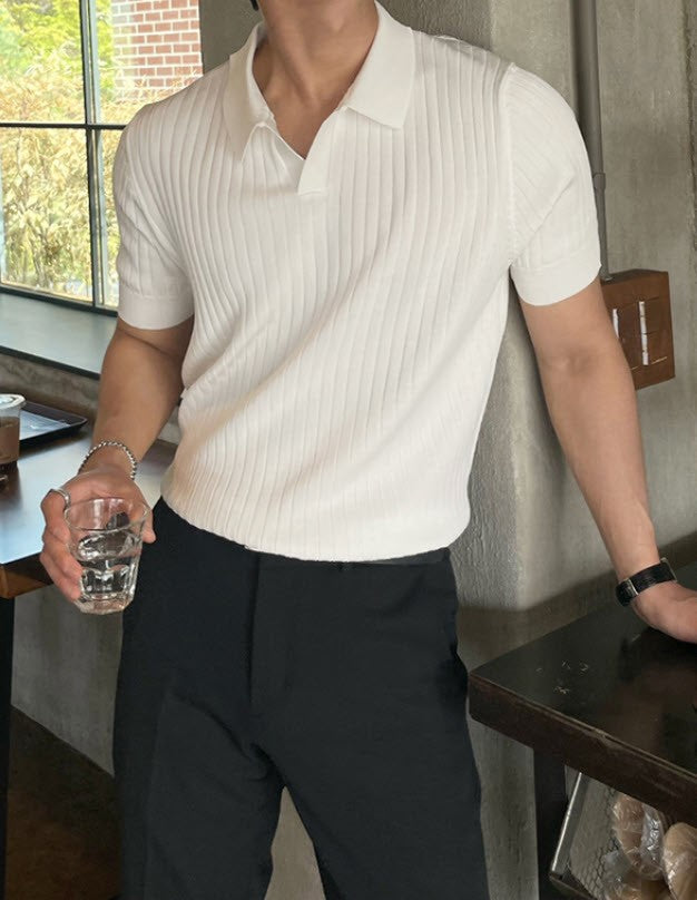 White Knit Short Sleeved Polo Shirt