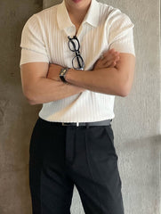 White Knit Short Sleeved Polo Shirt