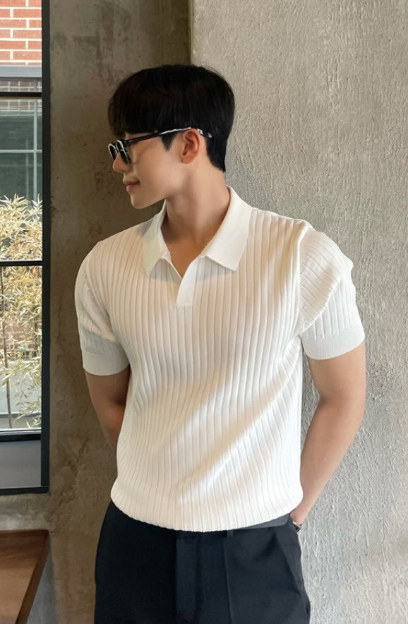 White Knit Short Sleeved Polo Shirt