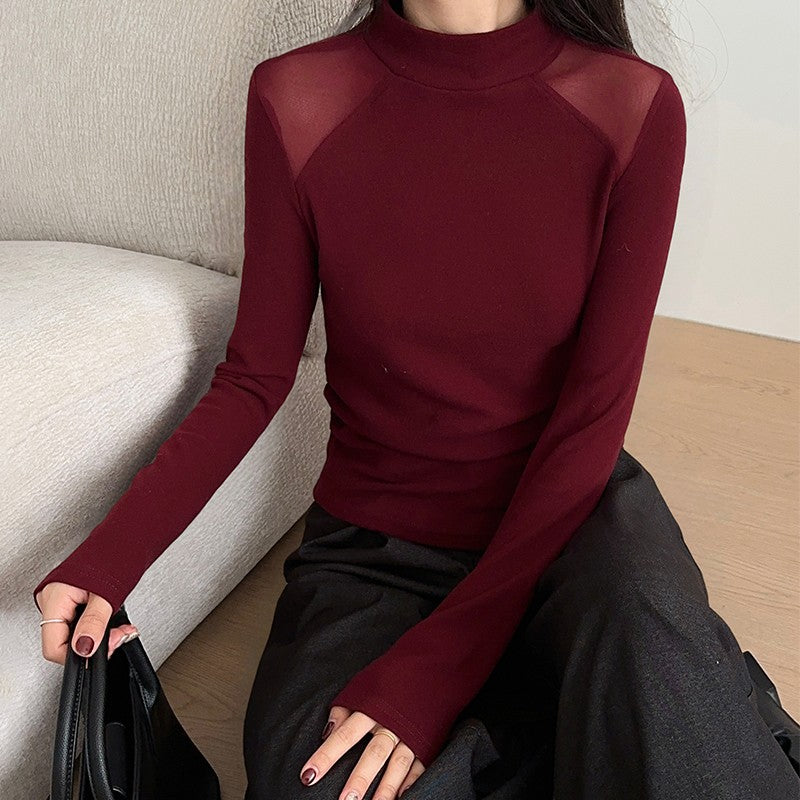 Sheer Long Sleeve High Neck Top