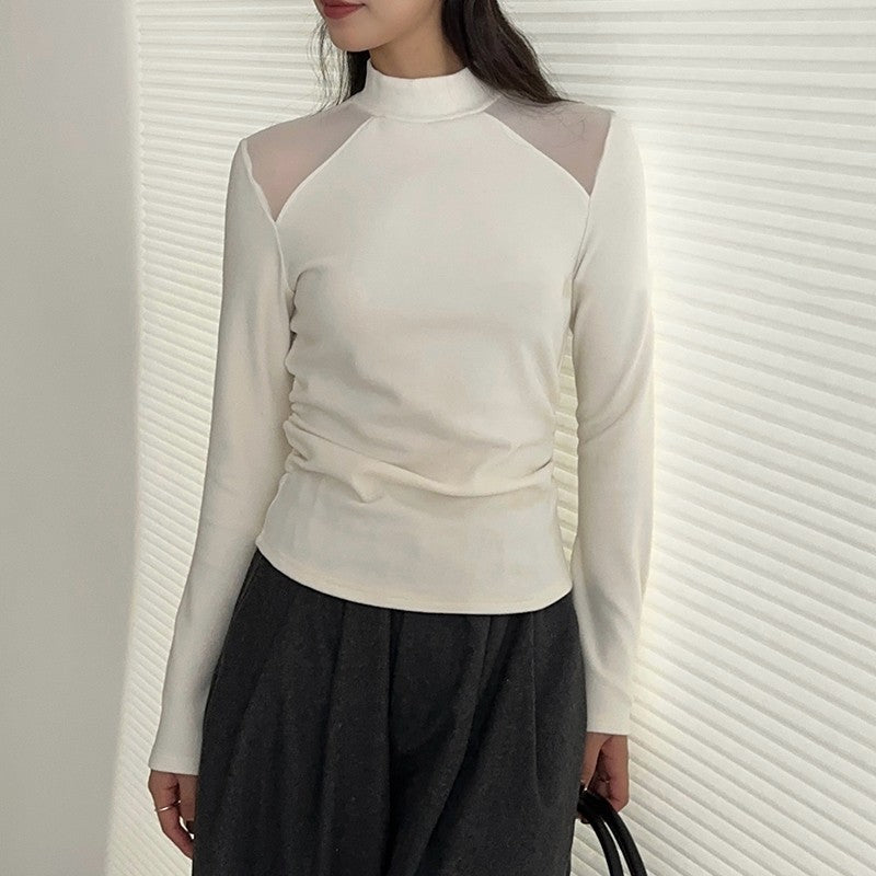 Sheer Long Sleeve High Neck Top