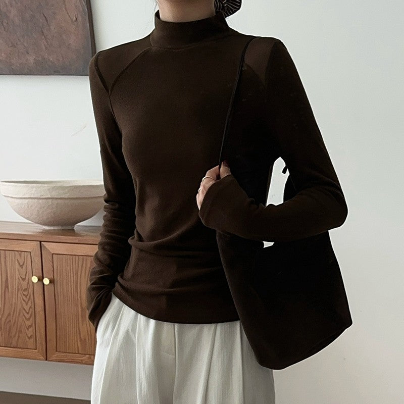Sheer Long Sleeve High Neck Top