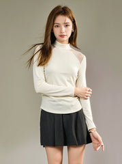 Sheer Long Sleeve High Neck Top