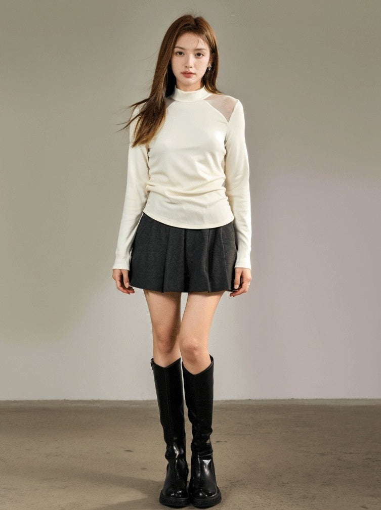 Sheer Long Sleeve High Neck Top