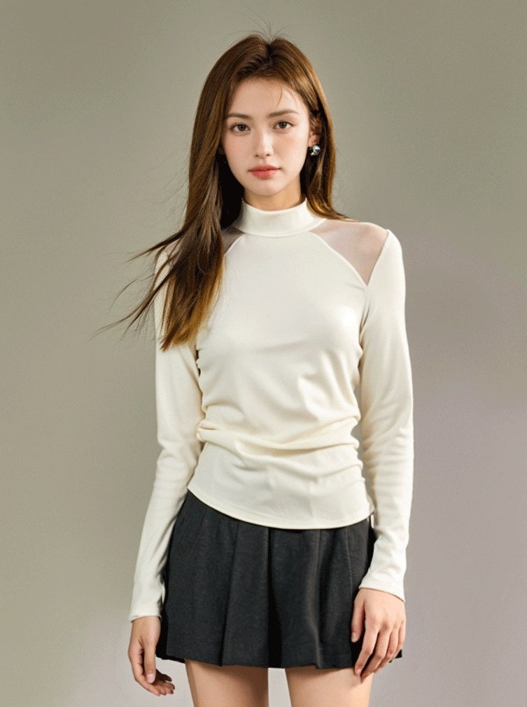 Sheer Long Sleeve High Neck Top