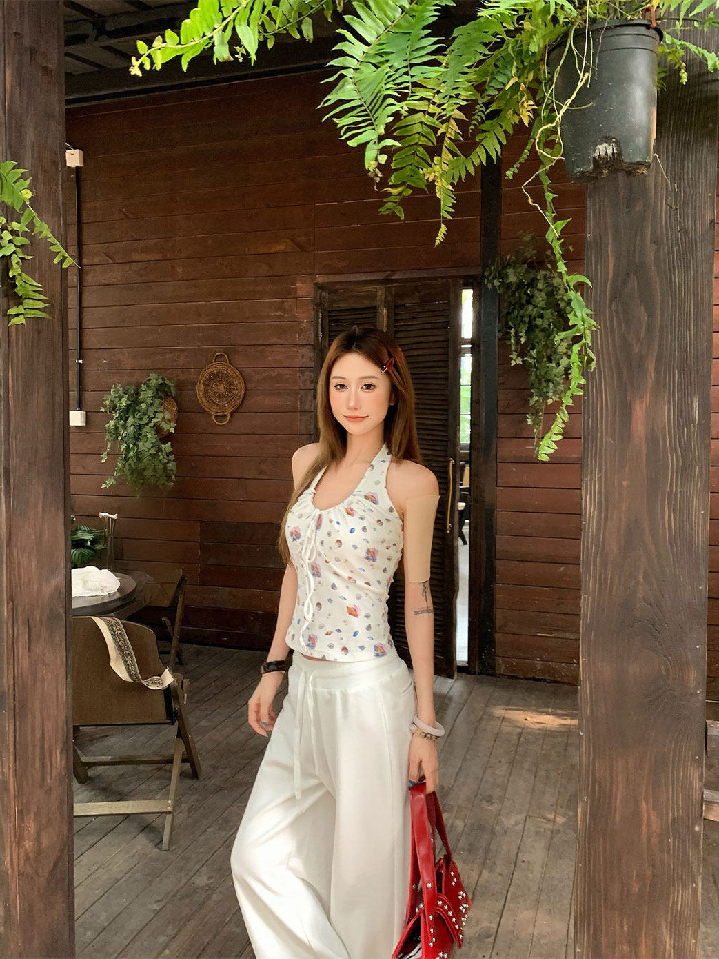 Shell Print Halter Tie Tank Top