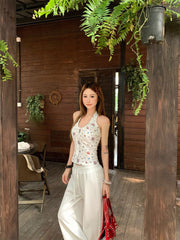 Shell Print Halter Tie Tank Top