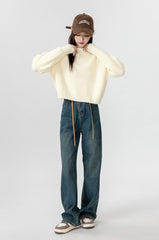 Short Beige Crewneck Sweater