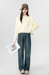 Short Beige Crewneck Sweater