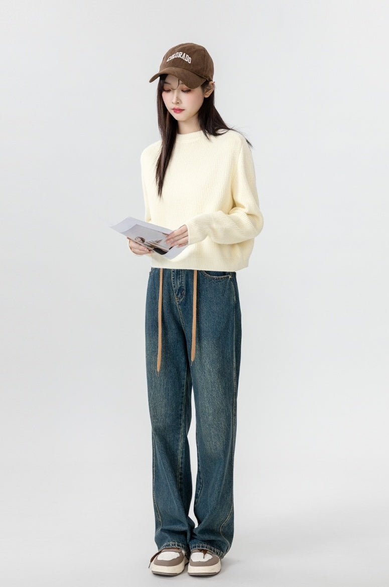 Short Beige Crewneck Sweater