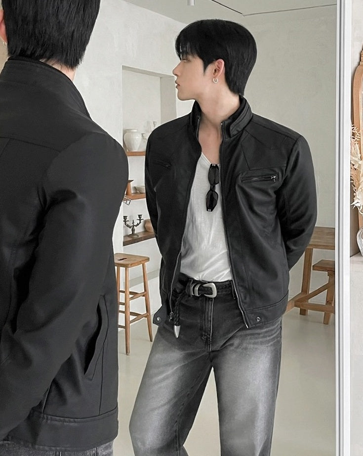 Short Biker PU Leather Jacket Trendy Style