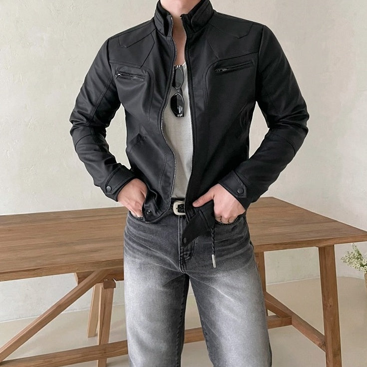 Short Biker PU Leather Jacket Trendy Style