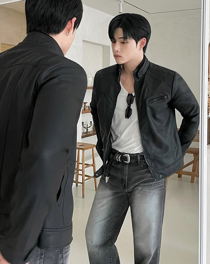 Short Biker PU Leather Jacket Trendy Style