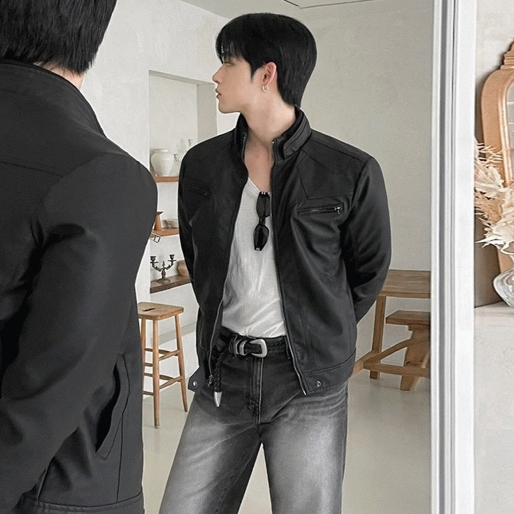 Short Biker PU Leather Jacket Trendy Style