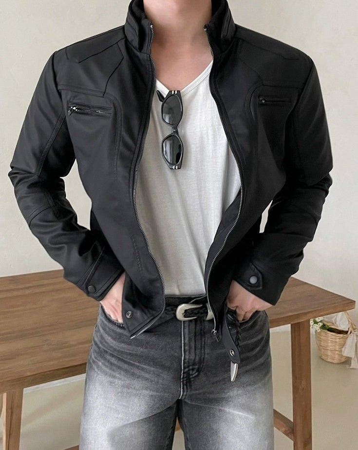 Short Biker PU Leather Jacket Trendy Style