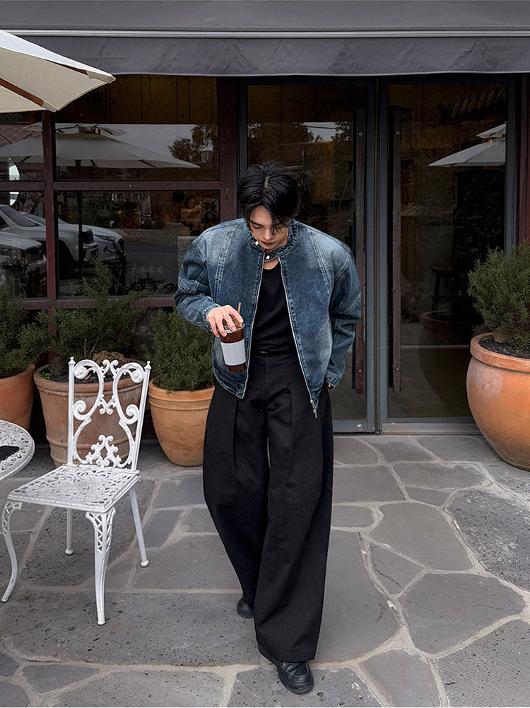 Short Denim Stand Collar Jacket