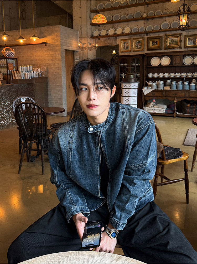 Short Denim Stand Collar Jacket