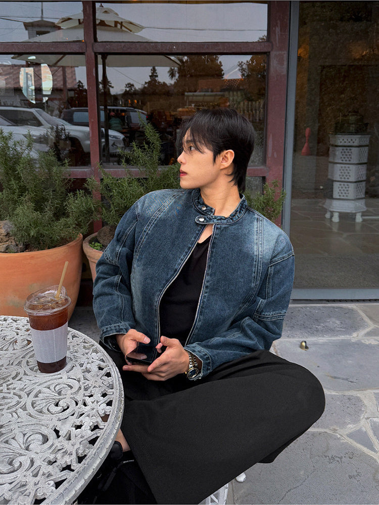 Short Denim Stand Collar Jacket