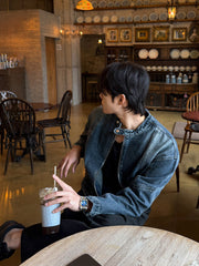 Short Denim Stand Collar Jacket