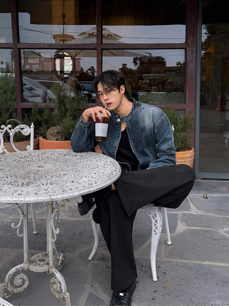 Short Denim Stand Collar Jacket