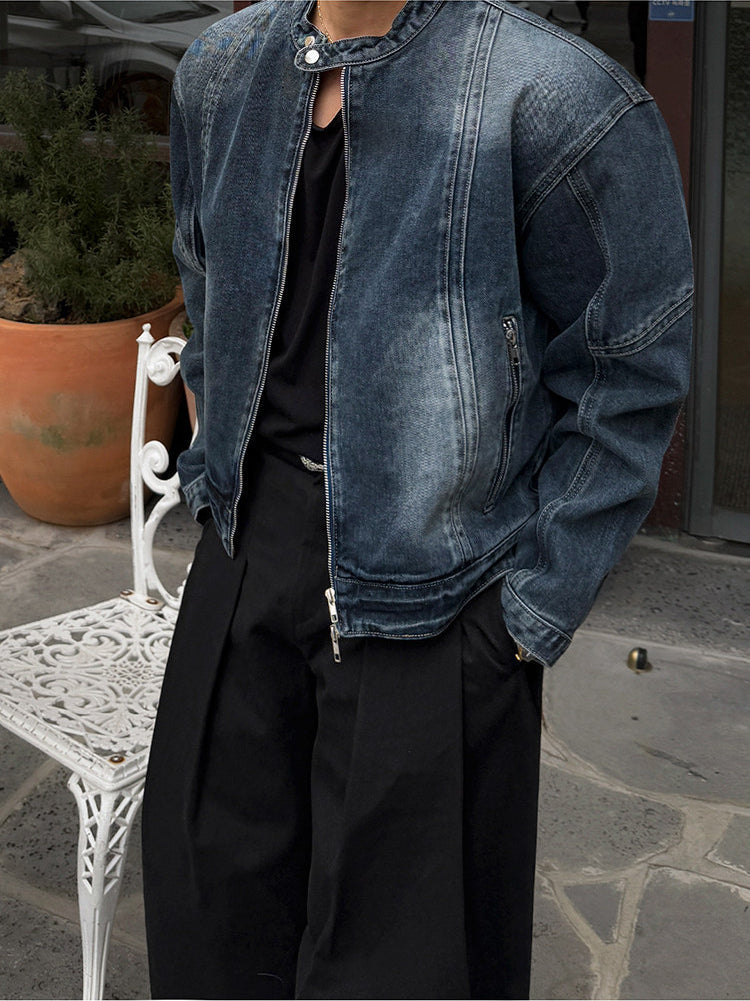 Short Denim Stand Collar Jacket
