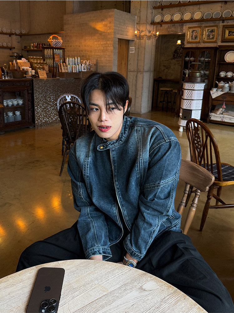 Short Denim Stand Collar Jacket