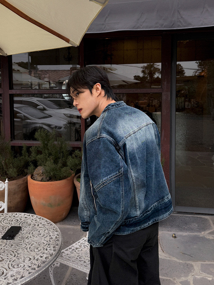 Short Denim Stand Collar Jacket