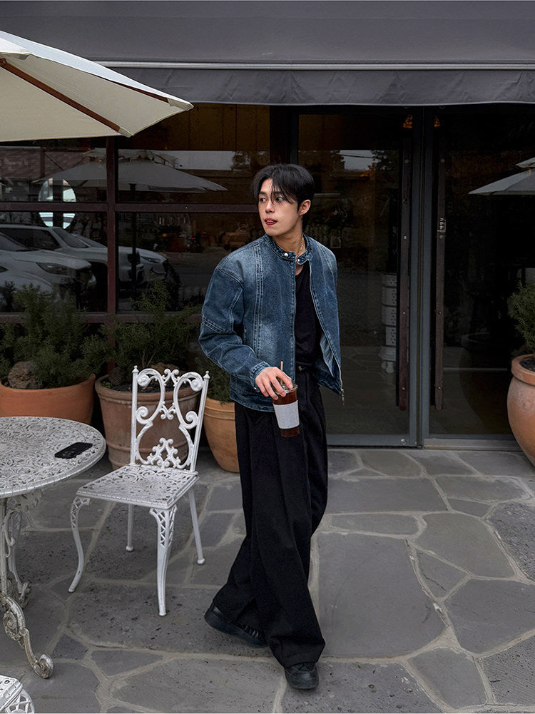 Short Denim Stand Collar Jacket
