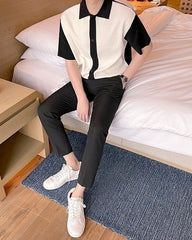 Short Sleeve Knit Cardigan Casual Color Block