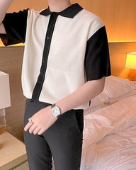 Short Sleeve Knit Cardigan Casual Color Block