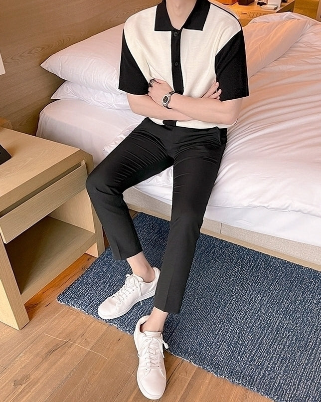 Short Sleeve Knit Cardigan Casual Color Block