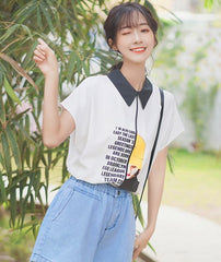 White Short Sleeve Graphic Print Polo Shirt