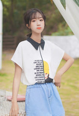 White Short Sleeve Graphic Print Polo Shirt