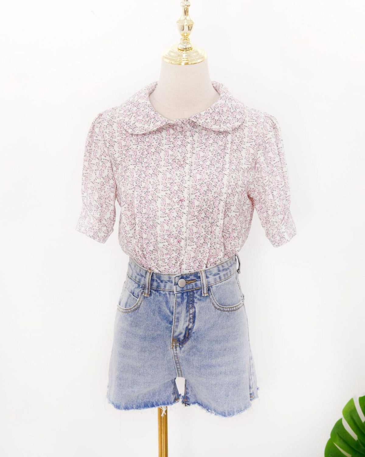Beige Short Sleeved Floral Blouse