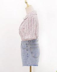 Beige Short Sleeved Floral Blouse
