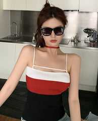 Red Color Block Slim Fit Knit Tank Top