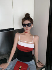 Red Color Block Slim Fit Knit Tank Top