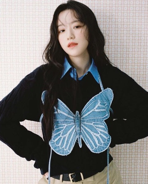 Blue Butterfly Denim Backless Crop Top