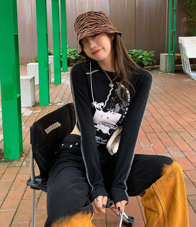 Black Irregular Cut Long Sleeve T-Shirt