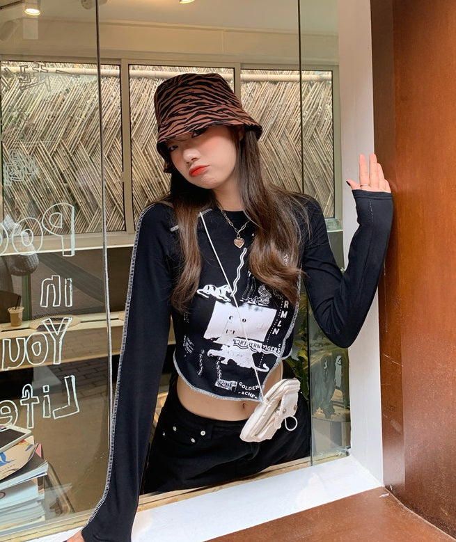 Black Irregular Cut Long Sleeve T-Shirt