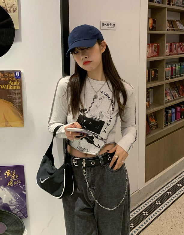 Black Irregular Cut Long Sleeve T-Shirt