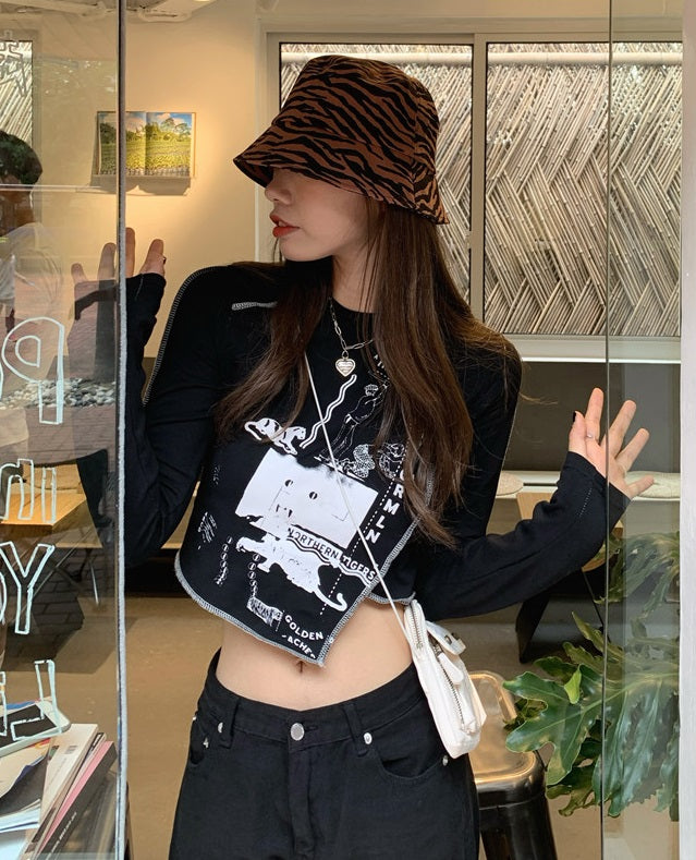 Black Irregular Cut Long Sleeve T-Shirt