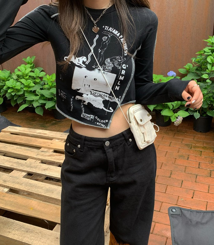 Black Irregular Cut Long Sleeve T-Shirt