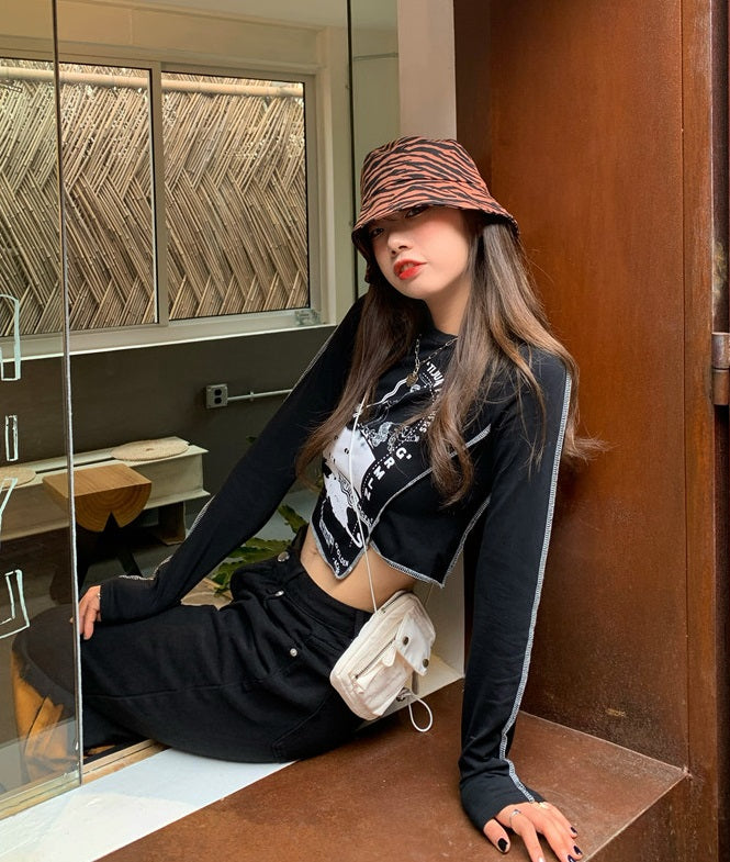 Black Irregular Cut Long Sleeve T-Shirt