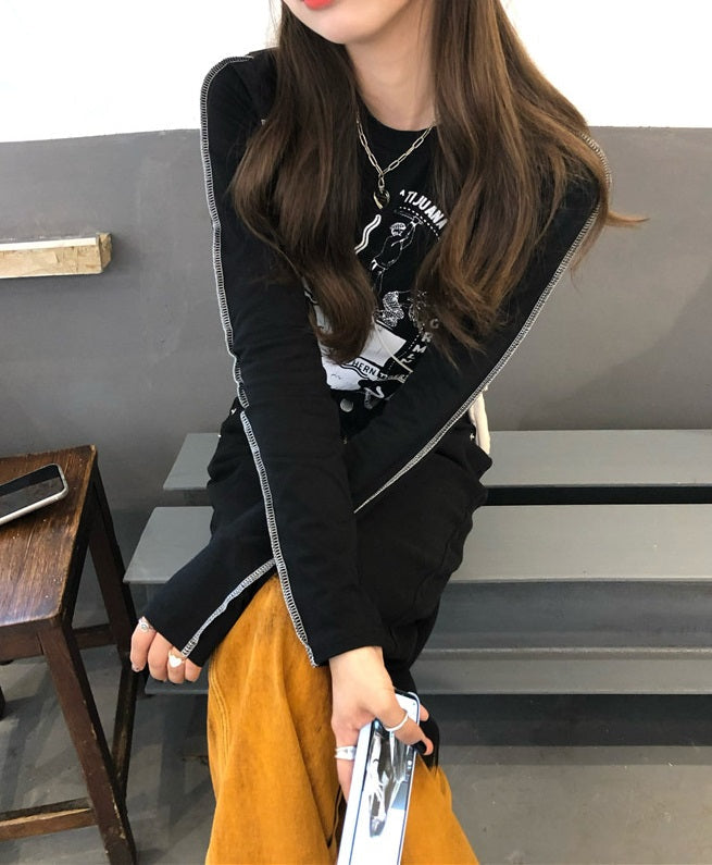 Black Irregular Cut Long Sleeve T-Shirt